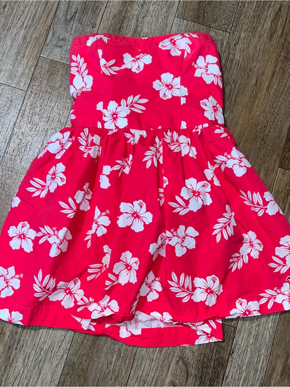 Hollister Y2K Red Strapless Floral Mini Dress